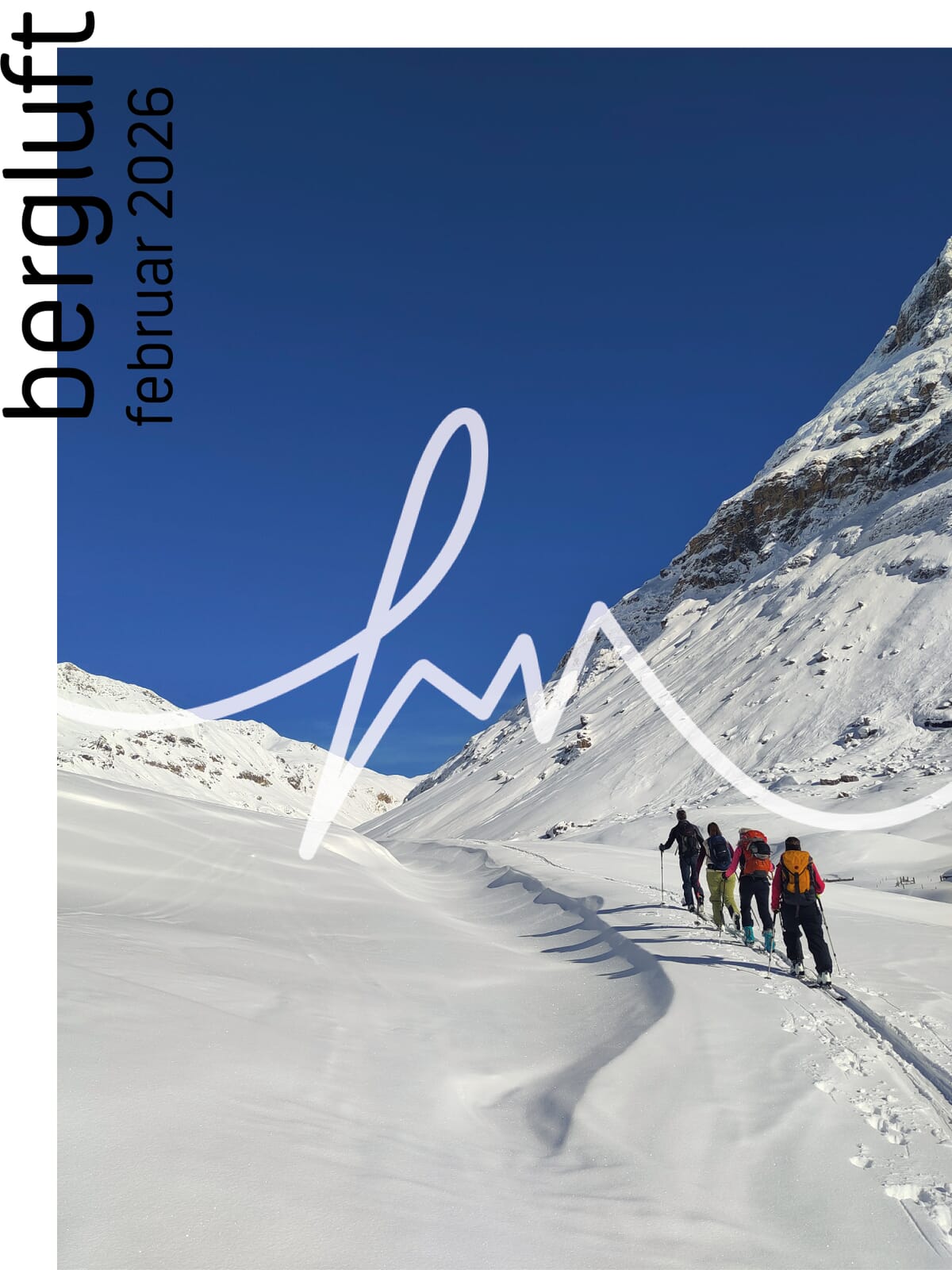 Vier Tourengeher im Aufstieg durch ein Tal