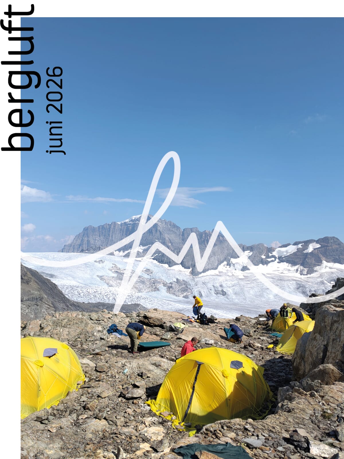 bergluft Online Magazin Titelbild | Gruppe beim Aufbau eines Camps im Hochgebirge