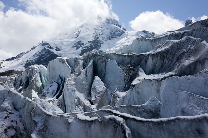 Grundkurs Bergsteigen | Gletscher mit Spalten, Eis und Berge